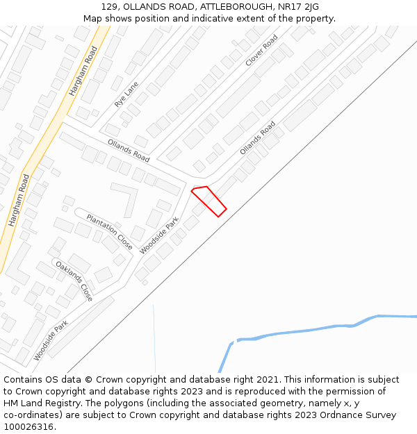 129, OLLANDS ROAD, ATTLEBOROUGH, NR17 2JG: Location map and indicative extent of plot