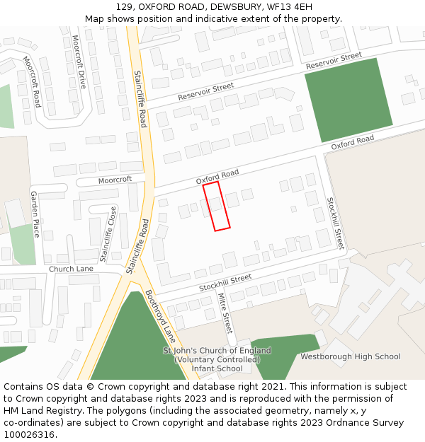 129, OXFORD ROAD, DEWSBURY, WF13 4EH: Location map and indicative extent of plot