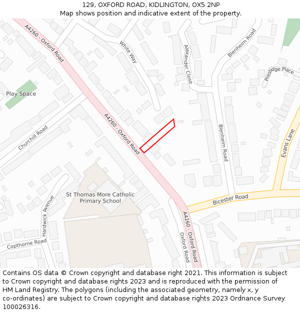 129, OXFORD ROAD, KIDLINGTON, OX5 2NP: Location map and indicative extent of plot