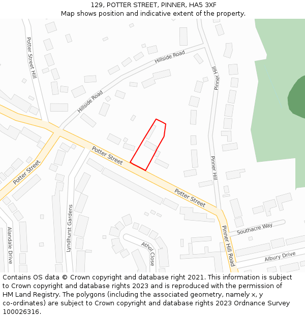129, POTTER STREET, PINNER, HA5 3XF: Location map and indicative extent of plot