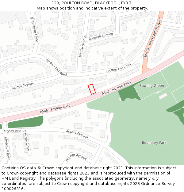 129, POULTON ROAD, BLACKPOOL, FY3 7JJ: Location map and indicative extent of plot