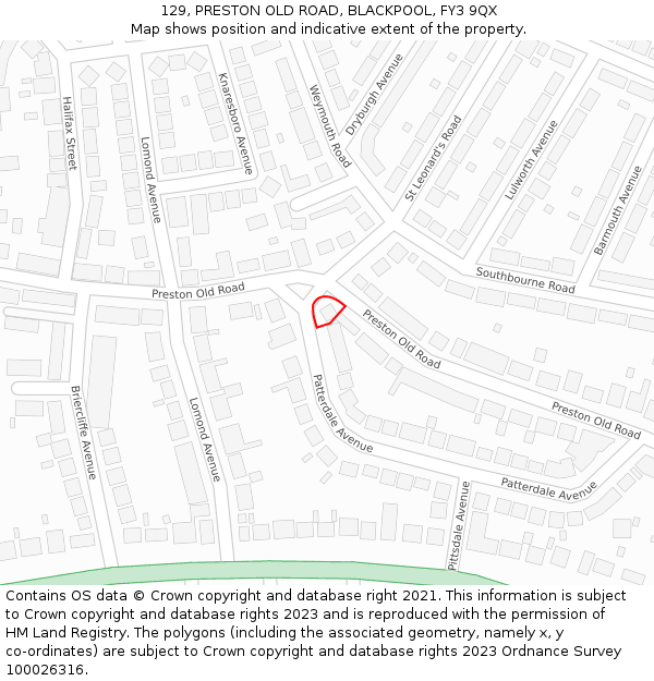 129, PRESTON OLD ROAD, BLACKPOOL, FY3 9QX: Location map and indicative extent of plot