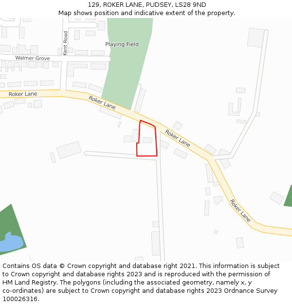 129, ROKER LANE, PUDSEY, LS28 9ND: Location map and indicative extent of plot