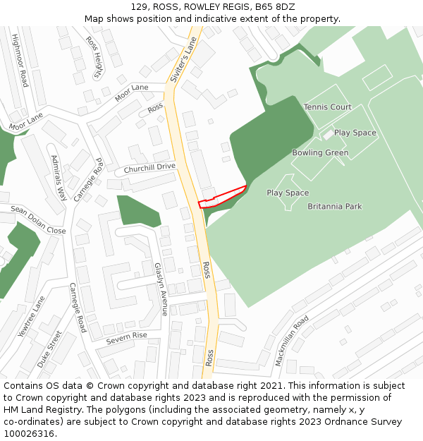 129, ROSS, ROWLEY REGIS, B65 8DZ: Location map and indicative extent of plot