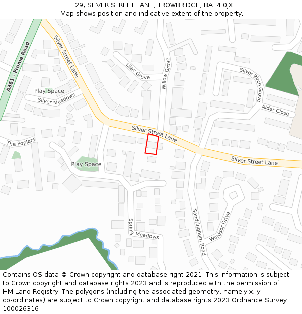 129, SILVER STREET LANE, TROWBRIDGE, BA14 0JX: Location map and indicative extent of plot