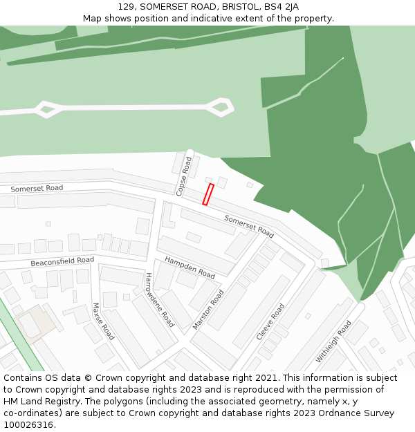 129, SOMERSET ROAD, BRISTOL, BS4 2JA: Location map and indicative extent of plot