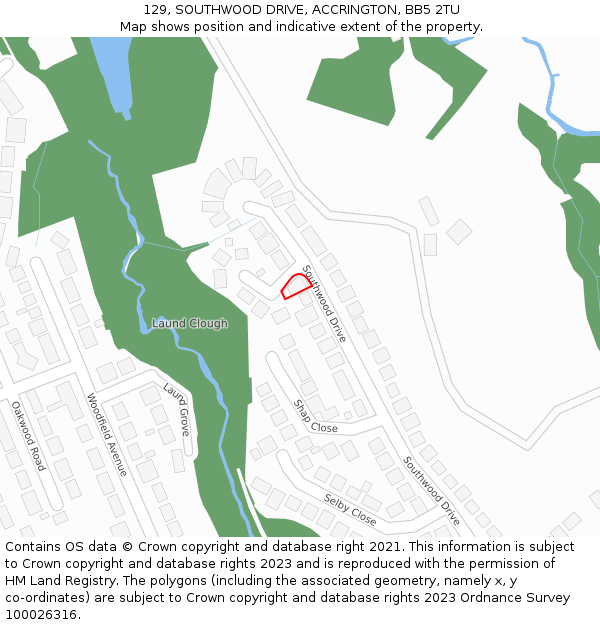 129, SOUTHWOOD DRIVE, ACCRINGTON, BB5 2TU: Location map and indicative extent of plot