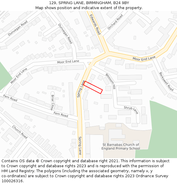 129, SPRING LANE, BIRMINGHAM, B24 9BY: Location map and indicative extent of plot