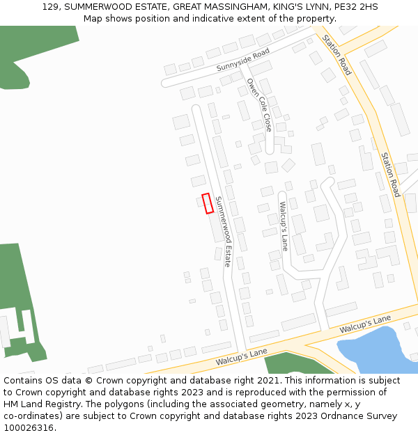 129, SUMMERWOOD ESTATE, GREAT MASSINGHAM, KING'S LYNN, PE32 2HS: Location map and indicative extent of plot