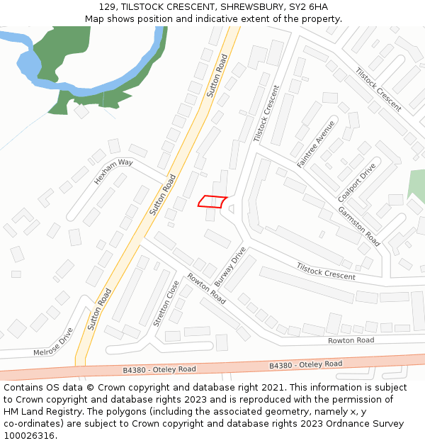 129, TILSTOCK CRESCENT, SHREWSBURY, SY2 6HA: Location map and indicative extent of plot