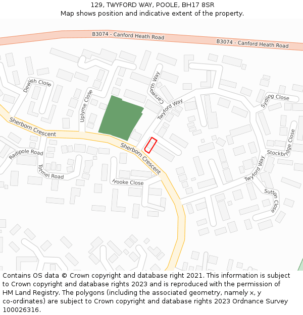 129, TWYFORD WAY, POOLE, BH17 8SR: Location map and indicative extent of plot