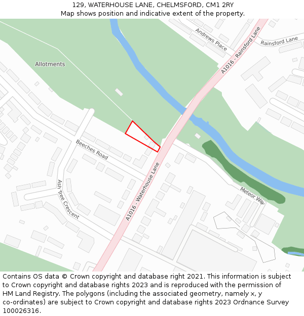 129, WATERHOUSE LANE, CHELMSFORD, CM1 2RY: Location map and indicative extent of plot