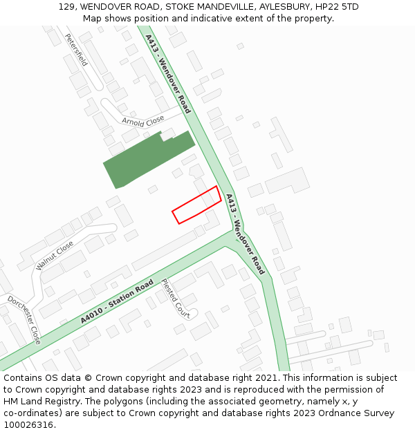 129, WENDOVER ROAD, STOKE MANDEVILLE, AYLESBURY, HP22 5TD: Location map and indicative extent of plot