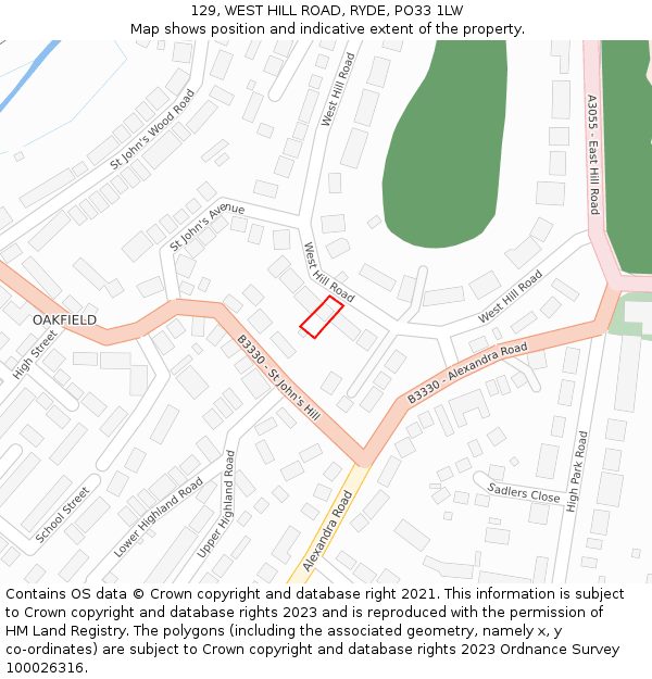129, WEST HILL ROAD, RYDE, PO33 1LW: Location map and indicative extent of plot