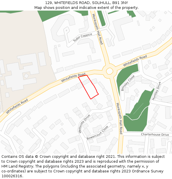 129, WHITEFIELDS ROAD, SOLIHULL, B91 3NY: Location map and indicative extent of plot