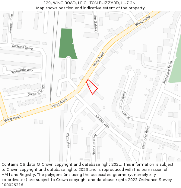 129, WING ROAD, LEIGHTON BUZZARD, LU7 2NH: Location map and indicative extent of plot