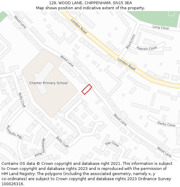 129, WOOD LANE, CHIPPENHAM, SN15 3EA: Location map and indicative extent of plot