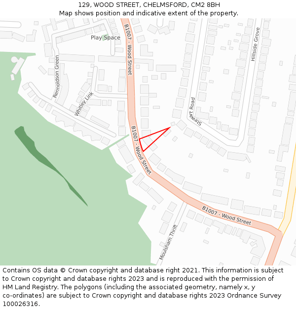 129, WOOD STREET, CHELMSFORD, CM2 8BH: Location map and indicative extent of plot