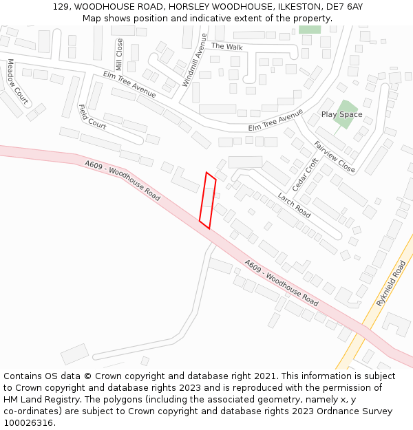 129, WOODHOUSE ROAD, HORSLEY WOODHOUSE, ILKESTON, DE7 6AY: Location map and indicative extent of plot