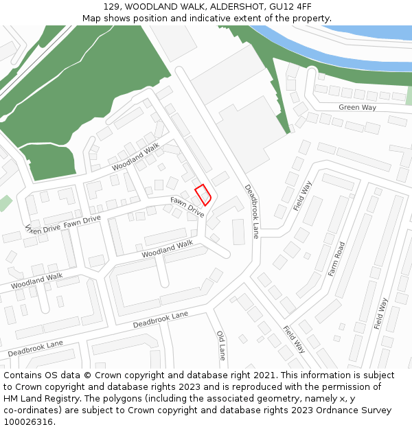 129, WOODLAND WALK, ALDERSHOT, GU12 4FF: Location map and indicative extent of plot