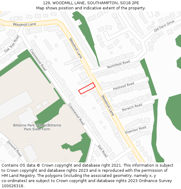 129, WOODMILL LANE, SOUTHAMPTON, SO18 2PE: Location map and indicative extent of plot