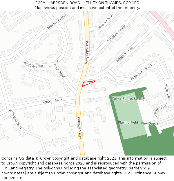 129A, HARPSDEN ROAD, HENLEY-ON-THAMES, RG9 1ED: Location map and indicative extent of plot