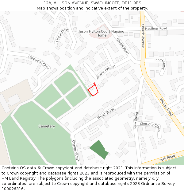 12A, ALLISON AVENUE, SWADLINCOTE, DE11 9BS: Location map and indicative extent of plot