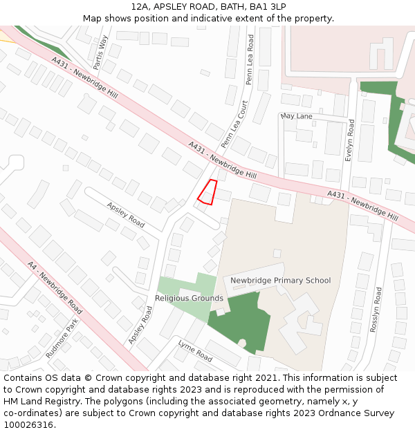 12A, APSLEY ROAD, BATH, BA1 3LP: Location map and indicative extent of plot