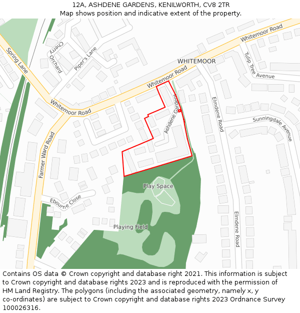 12A, ASHDENE GARDENS, KENILWORTH, CV8 2TR: Location map and indicative extent of plot