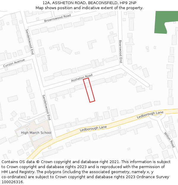 12A, ASSHETON ROAD, BEACONSFIELD, HP9 2NP: Location map and indicative extent of plot