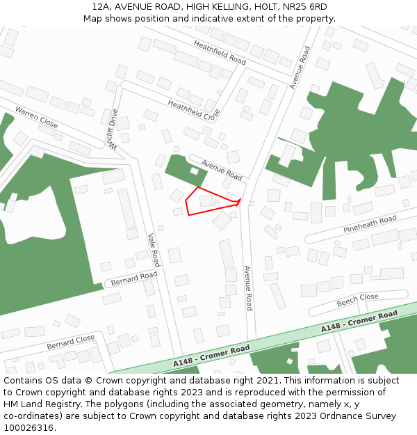 12A, AVENUE ROAD, HIGH KELLING, HOLT, NR25 6RD: Location map and indicative extent of plot