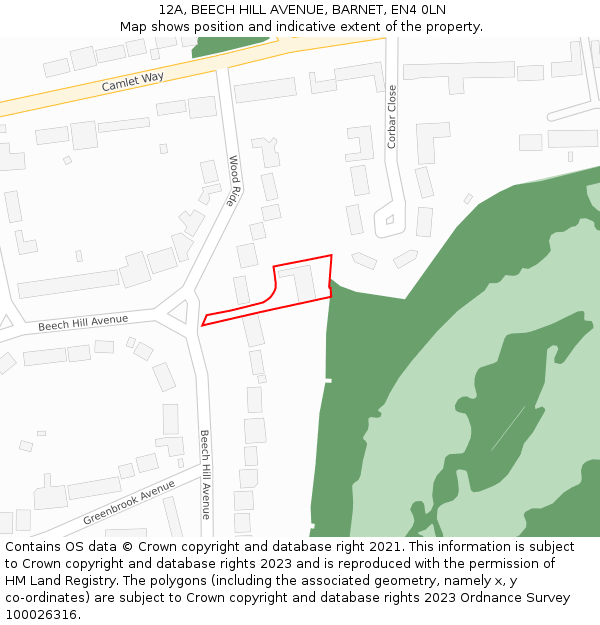 12A, BEECH HILL AVENUE, BARNET, EN4 0LN: Location map and indicative extent of plot