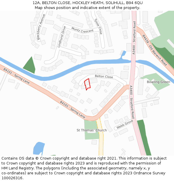 12A, BELTON CLOSE, HOCKLEY HEATH, SOLIHULL, B94 6QU: Location map and indicative extent of plot