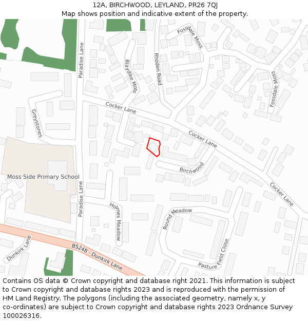 12A, BIRCHWOOD, LEYLAND, PR26 7QJ: Location map and indicative extent of plot