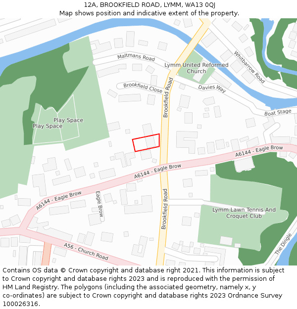 12A, BROOKFIELD ROAD, LYMM, WA13 0QJ: Location map and indicative extent of plot