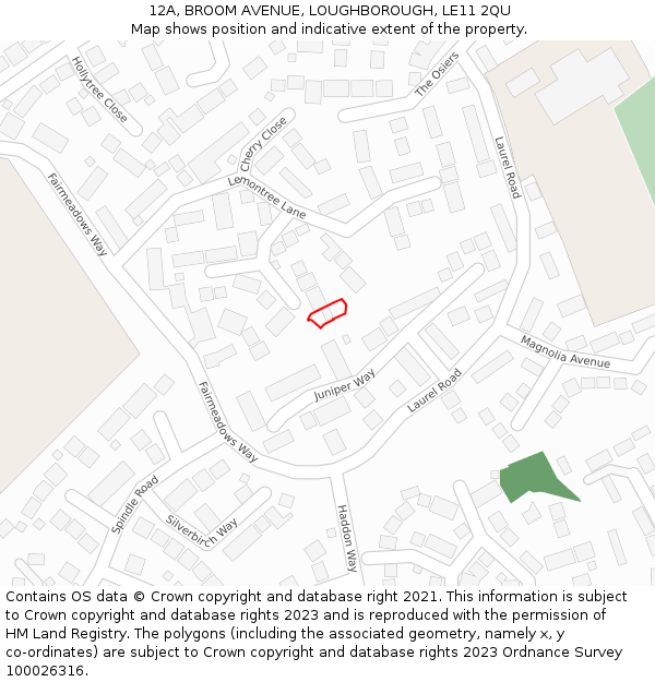 12A, BROOM AVENUE, LOUGHBOROUGH, LE11 2QU: Location map and indicative extent of plot