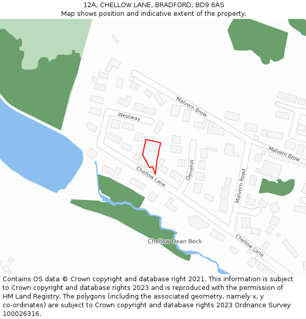 12A, CHELLOW LANE, BRADFORD, BD9 6AS: Location map and indicative extent of plot