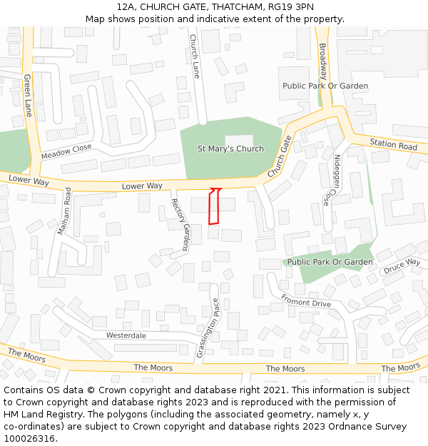 12A, CHURCH GATE, THATCHAM, RG19 3PN: Location map and indicative extent of plot