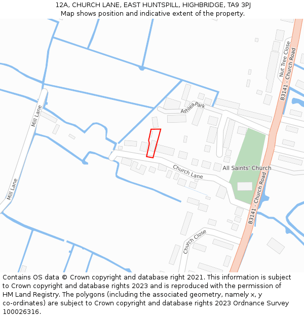 12A, CHURCH LANE, EAST HUNTSPILL, HIGHBRIDGE, TA9 3PJ: Location map and indicative extent of plot