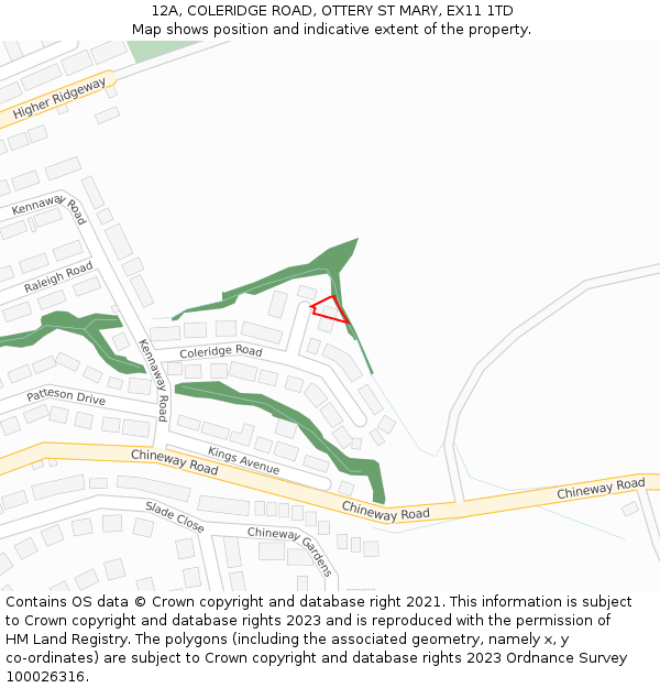 12A, COLERIDGE ROAD, OTTERY ST MARY, EX11 1TD: Location map and indicative extent of plot