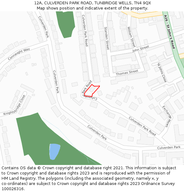 12A, CULVERDEN PARK ROAD, TUNBRIDGE WELLS, TN4 9QX: Location map and indicative extent of plot