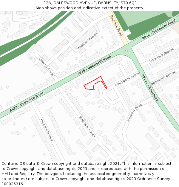 12A, DALESWOOD AVENUE, BARNSLEY, S70 6QF: Location map and indicative extent of plot