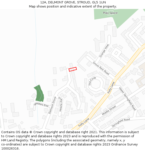 12A, DELMONT GROVE, STROUD, GL5 1UN: Location map and indicative extent of plot