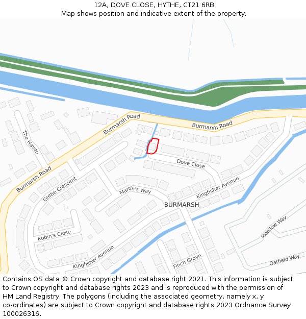 12A, DOVE CLOSE, HYTHE, CT21 6RB: Location map and indicative extent of plot