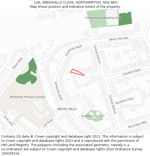 12A, GREENHILLS CLOSE, NORTHAMPTON, NN2 8EN: Location map and indicative extent of plot
