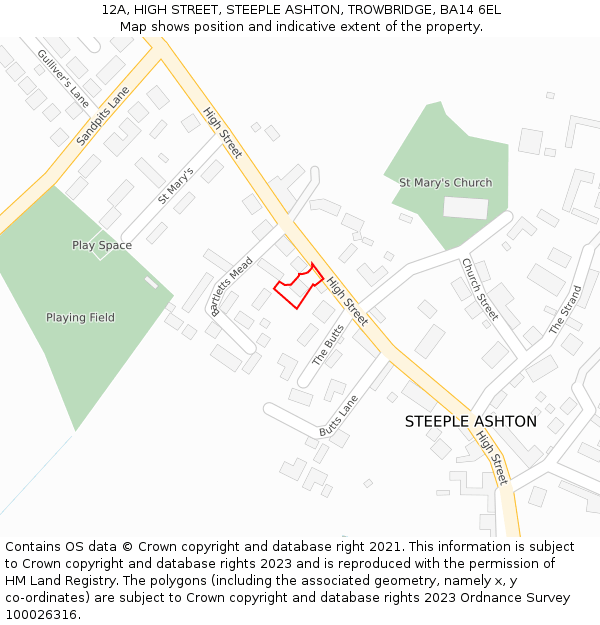 12A, HIGH STREET, STEEPLE ASHTON, TROWBRIDGE, BA14 6EL: Location map and indicative extent of plot