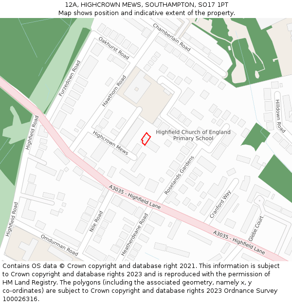 12A, HIGHCROWN MEWS, SOUTHAMPTON, SO17 1PT: Location map and indicative extent of plot