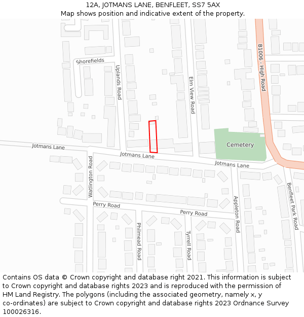 12A, JOTMANS LANE, BENFLEET, SS7 5AX: Location map and indicative extent of plot