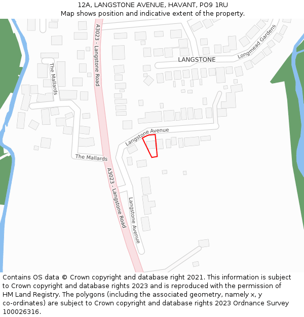 12A, LANGSTONE AVENUE, HAVANT, PO9 1RU: Location map and indicative extent of plot