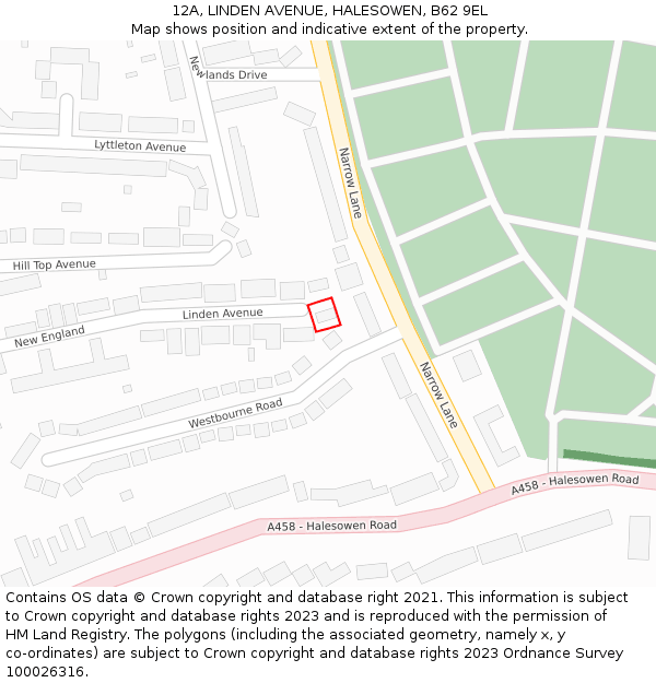 12A, LINDEN AVENUE, HALESOWEN, B62 9EL: Location map and indicative extent of plot